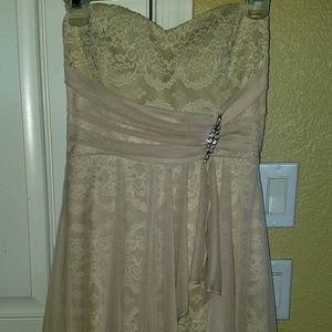 Formal Short Strapless Ivory Lace Dress